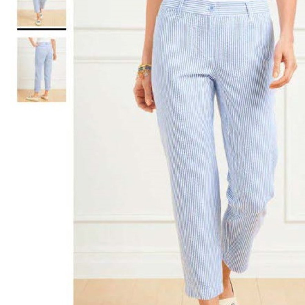Talbot's Perfect Crops - searsucker blue & white stripe 14 Petite